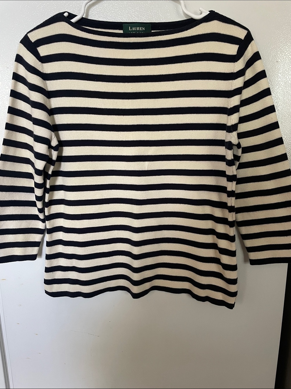 Lauren Ralph Lauren Medium 3/4 Sleeves 100% Cotton Striped Classic Sweater